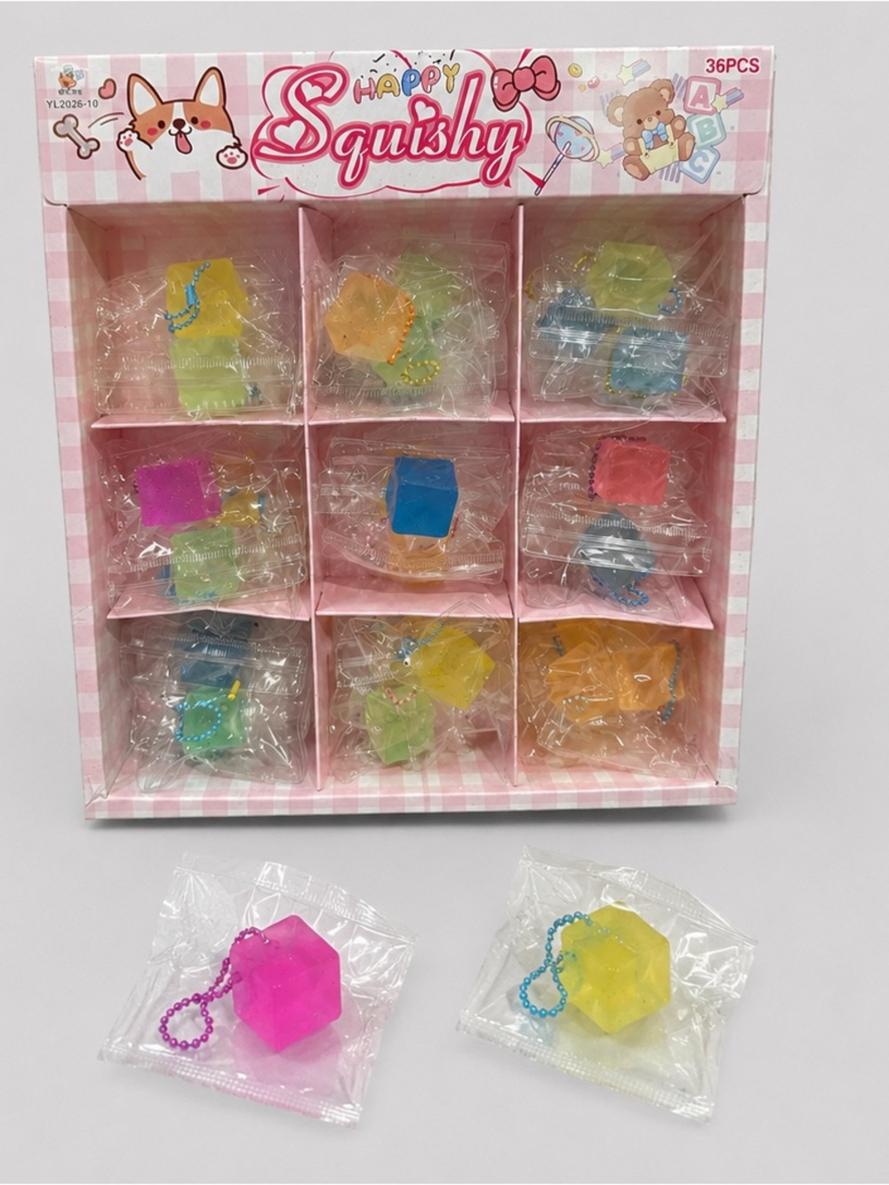 36 Piece Squishy Cube Keychain Set – Colorful Fidget Sensory Toys Mystery Pack